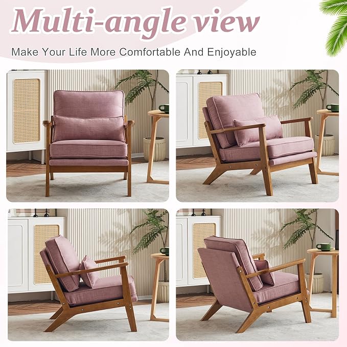 VINGLI Solid Wood Wide Armrests Accent Chair Set of 2, Upholstered Mid Century - Image 8
