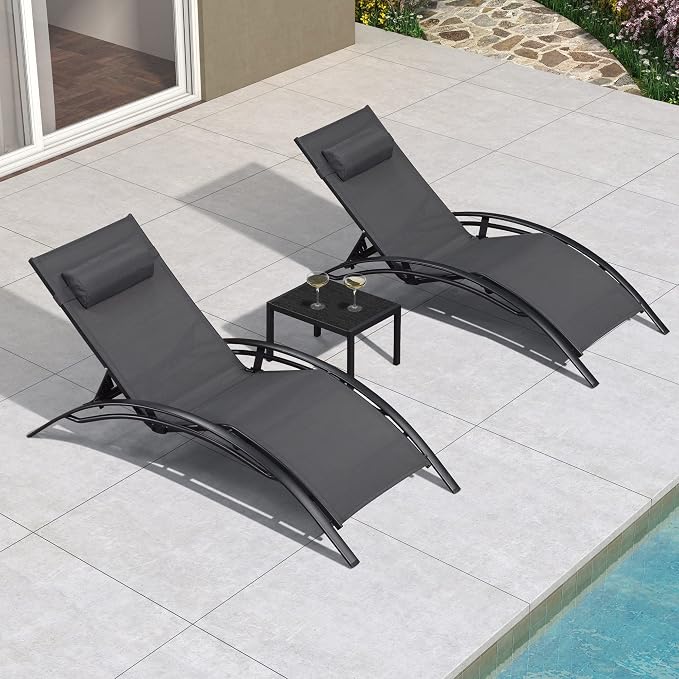 PURPLE LEAF Patio Oversized Chaise Lounge Chair Set by PURPLELEAF