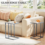 Easy Paws C Table End Table Set of 2, Glass Couch Side Table, Tempered Glass - Image 2