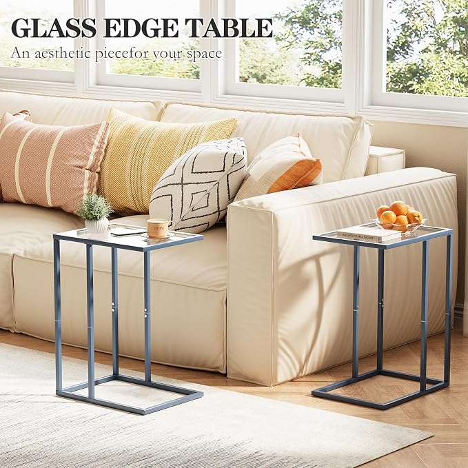 Easy Paws C Table End Table Set of 2, Glass Couch Side Table, Tempered Glass - Image 2