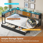 DICTAC Corner Bed Frame with 2 Storage Drawers and Bookcase Headboard Twin XL - Image 5
