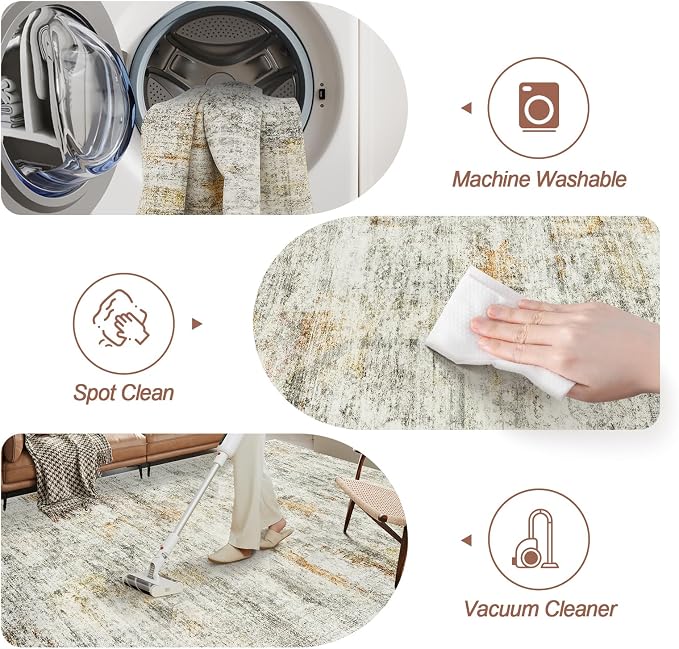 Soalmost 6x9 Area Rug for Living Room Washable Rugs Non-Slip Grey/Rust | - Image 4