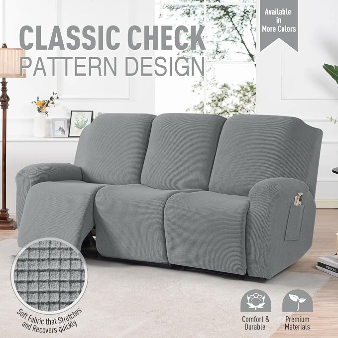 TAOCOCO Recliner Sofa Covers 8-Pieces Stretch Large Couch Covers - Image 2