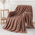 Chocolate Throw Blanket for Couch Sofa 108x90 inches Striped Design | Fleece - Image 3