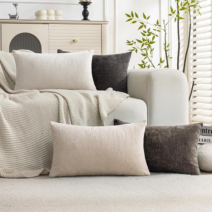 Set of 4 Soft Textured Decorative Throw Pillow Covers 12X20 Inch Cozy Farmhouse by Cozoomy