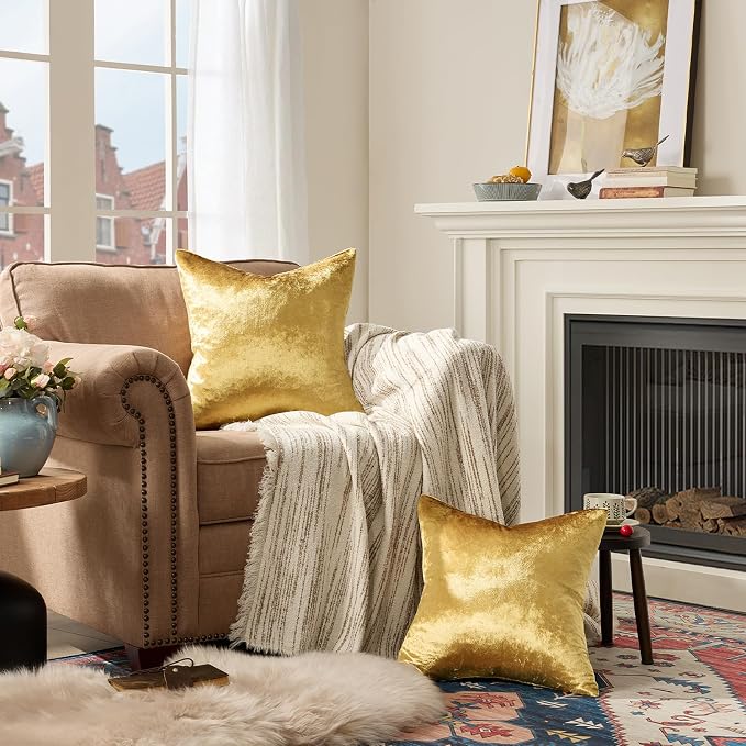 GIGIZAZA Gold Velvet Pillow Covers 16x16 Decorative Pillows Pack of 2 | Throw - Image 7