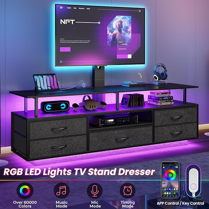 BTHFST TV Stand with Mount for 32/55/65/70 inch TVs, 51.2" LED TV Stand with - Image 3