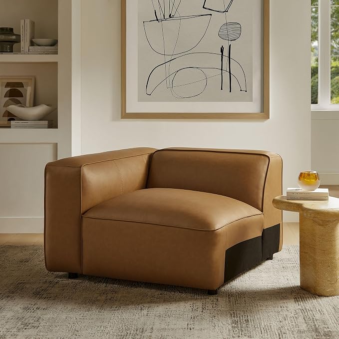 Modway Auren Vegan Leather Left Modular Armchair in Camel - Image 2