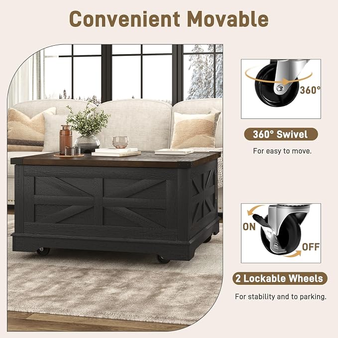 Hlivelood 36" Farmhouse Movable Lift Top Coffee Table - Image 5