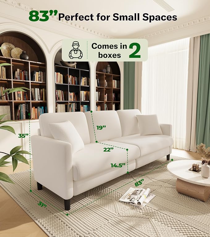 Welzona 83" Couches for Living Room, Teddy Sofa Couch, Comfy Sofas for Living - Image 2