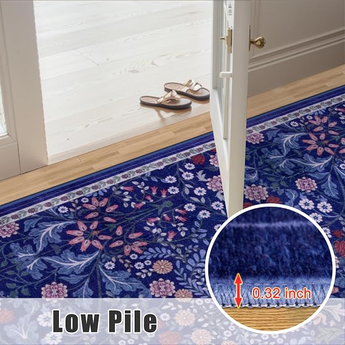 PLHXFR 2x3 Small Entryway Rug: Floral Washable Indoor Soft Carpet Blue | - Image 8