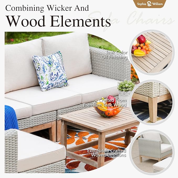 Sophia & William Patio Furniture Set, 5-Piece Wicker Patio Conversation Set - Image 2