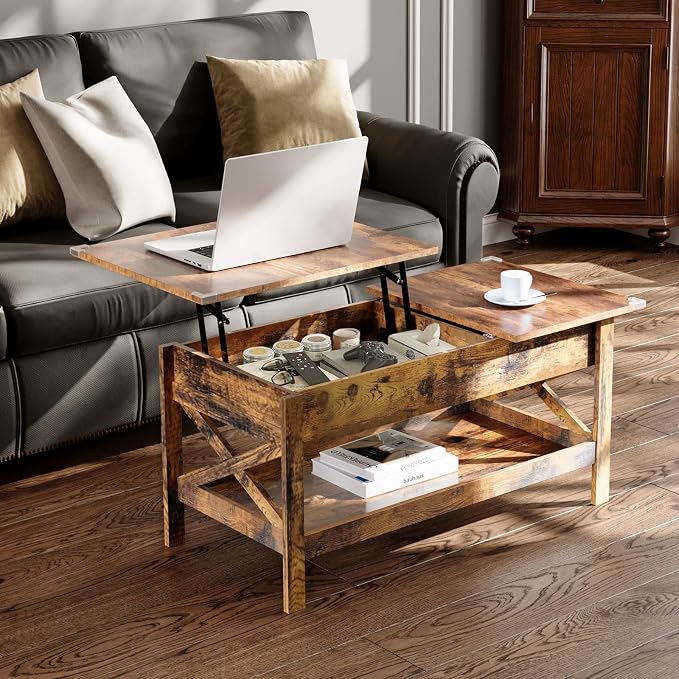 Lift Top Coffee Table with Storage, Small Coffee Table with Hidden Compartment - Image 2