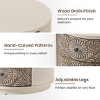 HOMPUS Round End Table Set 2, Fully Assembled Nightstand w 3 Storage Drawers - Image 5
