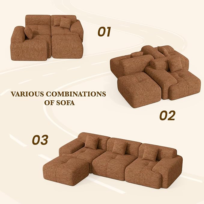 122" L Shaped Convertible Modular Couch, Cloud Couch Sectional - Image 9