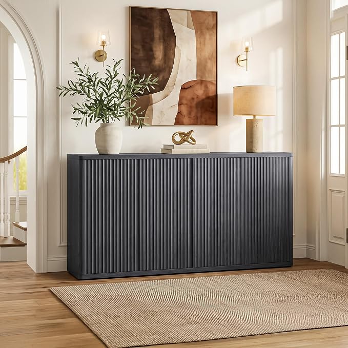 SICOTAS Buffet Cabinet with Storage Accent Sideboard with 8 Doors 132.6" Fluted - Image 8