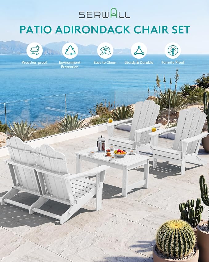 SERWALL Folding Adirondack Bench, HDPE All-Weather Adirondack Loveseat - Image 11
