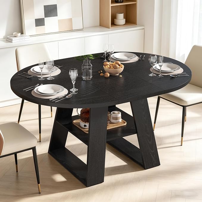 43.3in-59in Extendable Round Dining Table by Mxtxmy