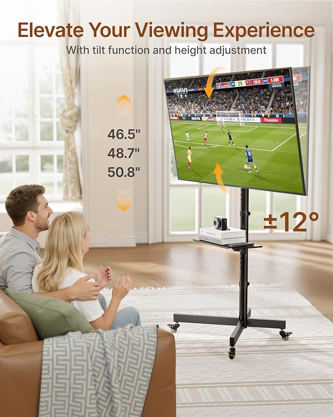 Heavy-Duty Rolling TV Stand for 23”-60” Screens—Supports 121 lbs, Stable Mobile - Image 4