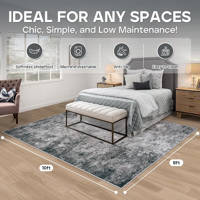 Aelenmu 8x10 Area Rugs for Living Room Bedroom Dining Room Washable Black | - Image 2