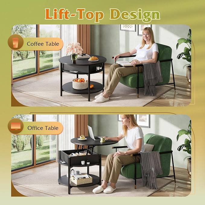 WLIVE Round Lift Top Coffee Table - Image 4