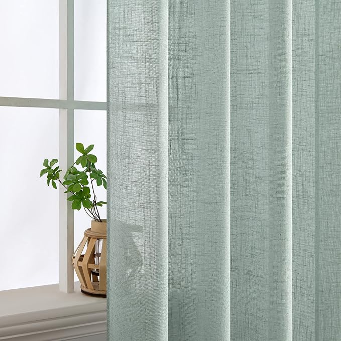 MIULEE Sea Green Linen Curtains 52x90 Inch Long - Image 5