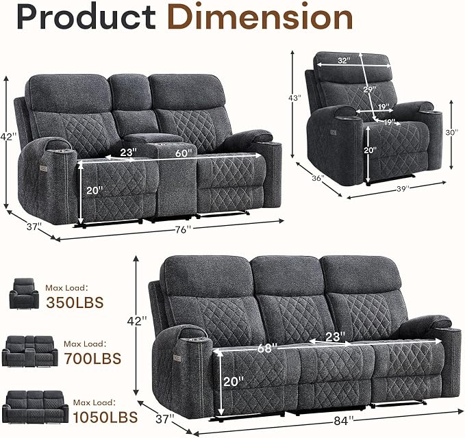 HAOMARKETS 3-Piece Power Recliner Sofa Set - Image 2