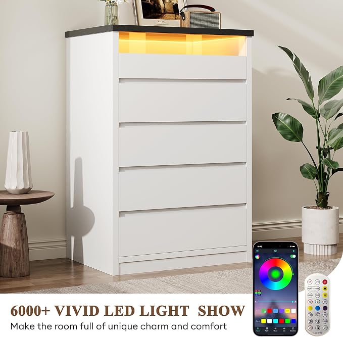 Jocoevol Modern LED 5 Drawer Dresser - Image 3