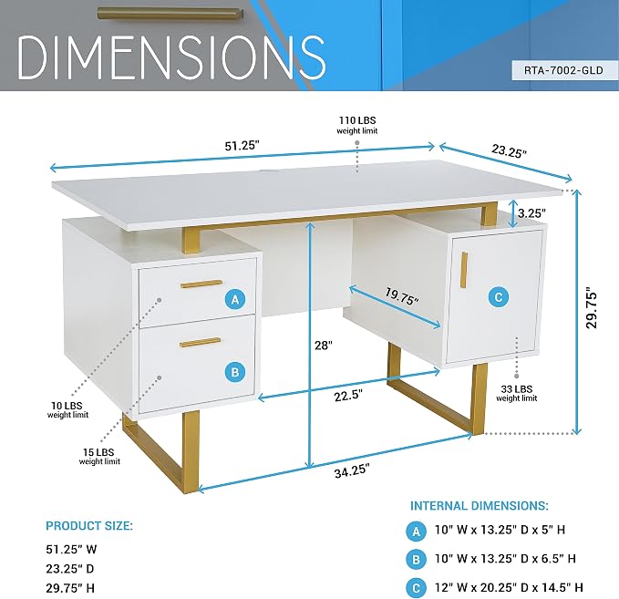 Techni Mobili Storage Drawers and Cabinet 51.25” W-Modern Office Large Floating - Image 3