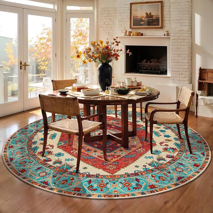 SERISSA 6ft Washable Non Slip Round Boho Area Rug - Image 2