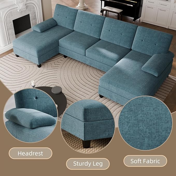 U-Shaped Sectional Couches for Living Room, 4 Seat Sofa - Image 4