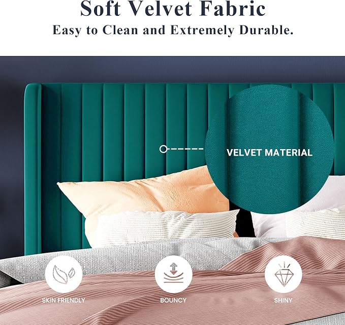 Allewie Queen Size Bed Frame/Velvet Upholstered Platform Bed/Vertical Channel - Image 5