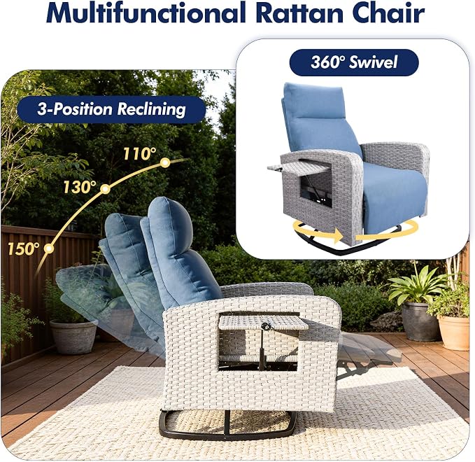ZZW Outdoor Recliner Chair, Wicker Patio Recliners - Image 3