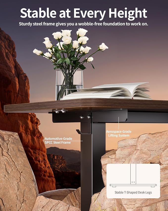 BIZUM Electric Standing Desk 63 x 24 Inch Computer Desk-Gaming Desk Dark Walnut - Image 6