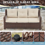 6 Pieces Wicker Patio Furniture Set Conversations Sets, 2 Outdoor 360° Swivel - Image 6