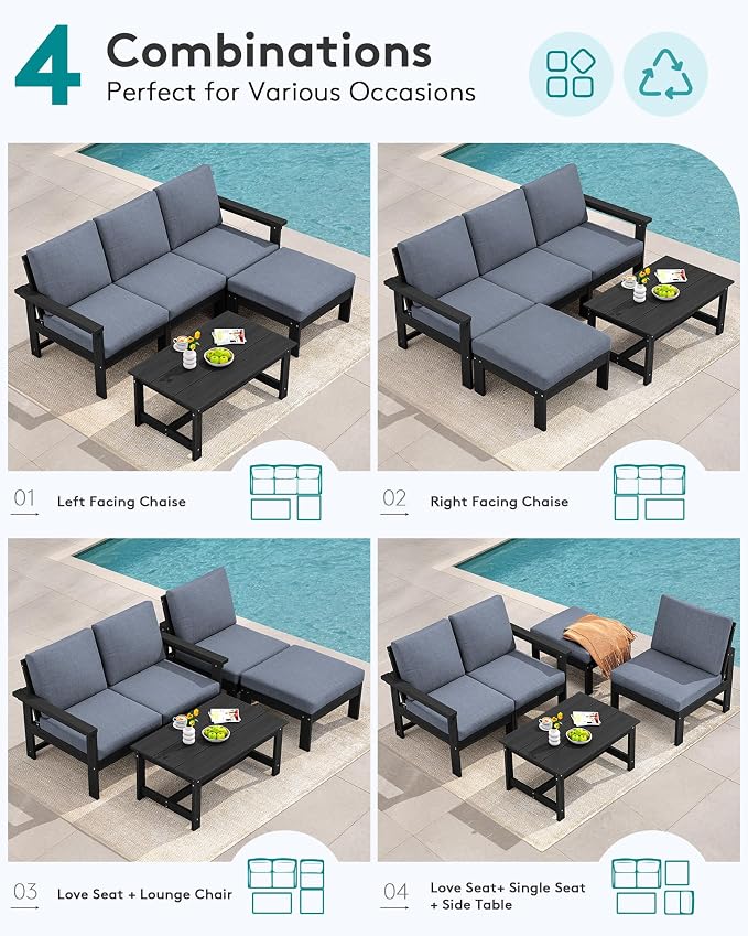 SERWALL Outdoor Sectional Sofa Set, 5-piece Outdoor Modula Couch Set - Image 5