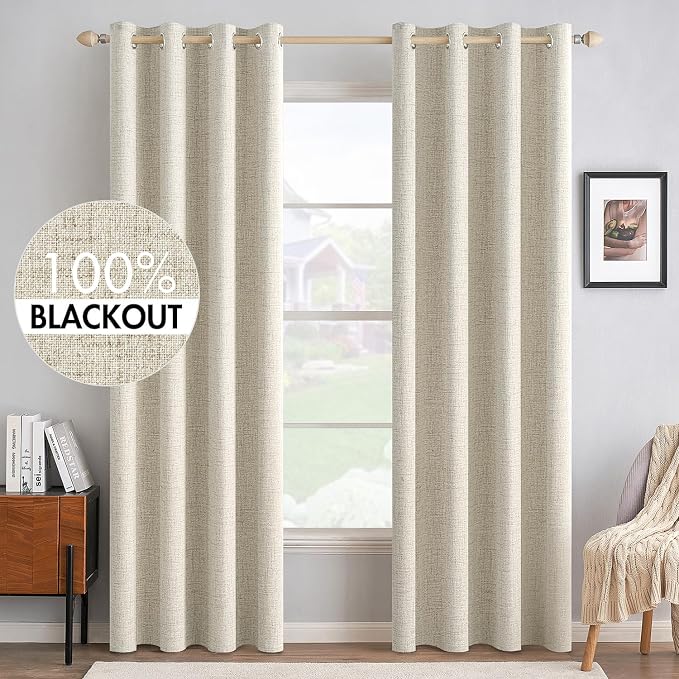 MIULEE 100% Blackout Linen Curtains by MIULEE
