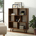 Modway Transmit Mid-Century Offset Cube Wood 7 tier Bookcase in Walnut - Image 5