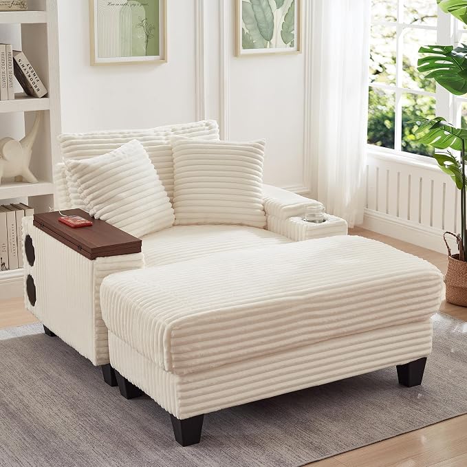 KEIKI Corduroy Storage Armrest Sofa, Single Versatile Seat - Image 3