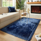 AMTOVO Faux Fur Sheepskin Rug for Living Room, 4 x 6 ft Dark Blue Fluffy Area - Image 7