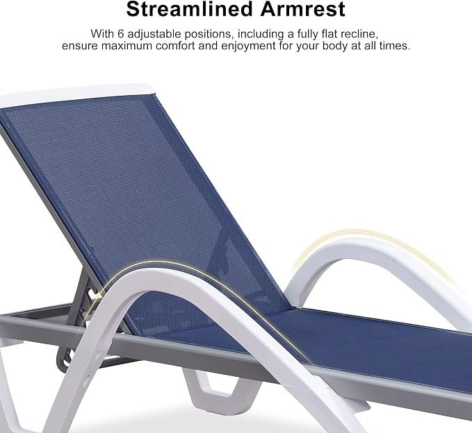 PURPLE LEAF Patio Chaise Lounge Chair Set of 3 Outside Aluminum Plastic - Image 5