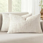 MIULEE Chenille Textured Lumbar Throw Pillow Covers Cream White 12x20 | Set of 2 by MIULEE