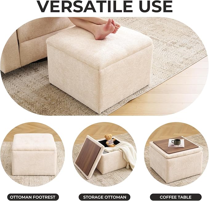 Cube Storage Ottoman, Chenille Ottoman Foot Stools, Ottoman Footstool - Image 4
