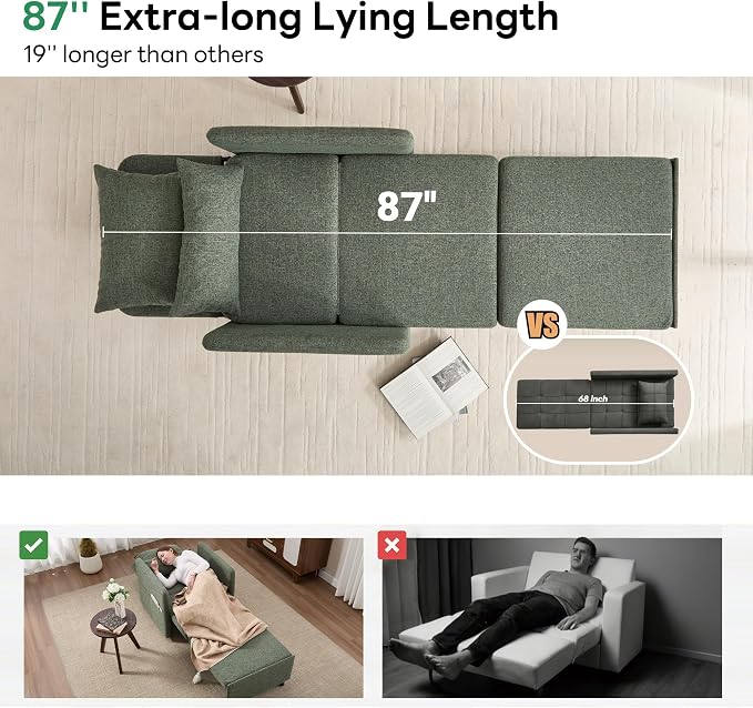Iroomy 5-Level Adjustable Convertible Sleeper Chair, 3-in-1 Pull Out Sofa Bed - Image 4
