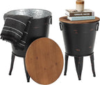 Rustic Storage Farmhouse Accent Side Table, Antique Galvanized Metal End Coffee by Unknown