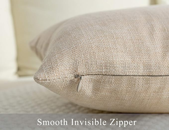 Stellhome Linen Throw Pillow Covers Square Solid Burlap Cushion Covers - Image 4