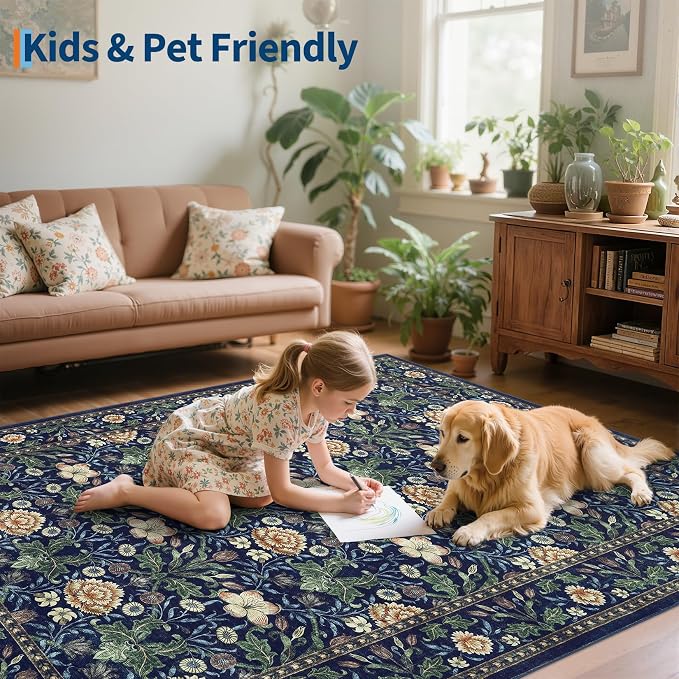 GarveeHome Area Rugs 8x10 for Living Room, Forest Green Floral Large Washable - Image 7