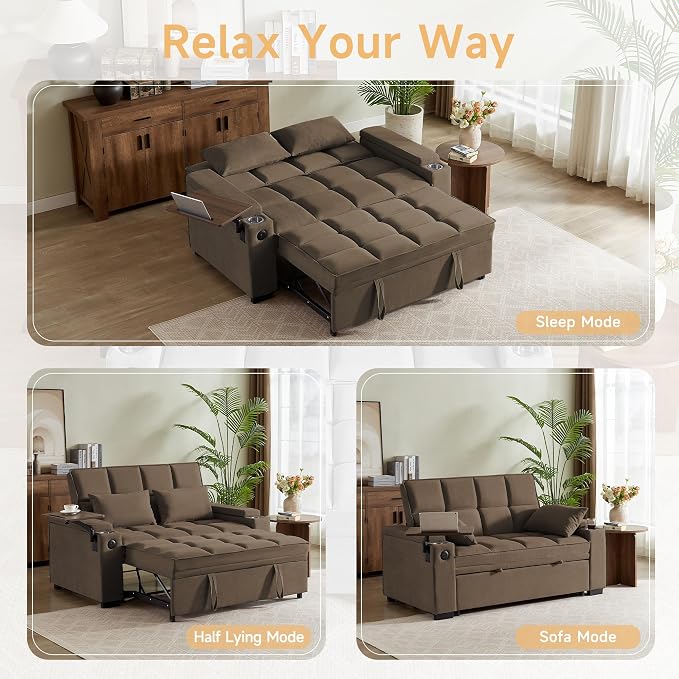 hansones 65'' 3-in-1 Folding Convertible Sofa Bed, Pullout Sofa, Modern - Image 3