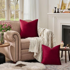 GIGIZAZA Burgundy Velvet Pillow Covers 16x16 Decorative Pillows Pack of 2 | Red - Image 3