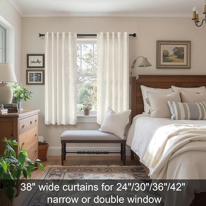 Natural Linen Curtains for Small Windows 38 Inch Wide 2 Panels Set Back Tab - Image 2